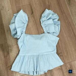 Light Blue Ruffled Women's Top